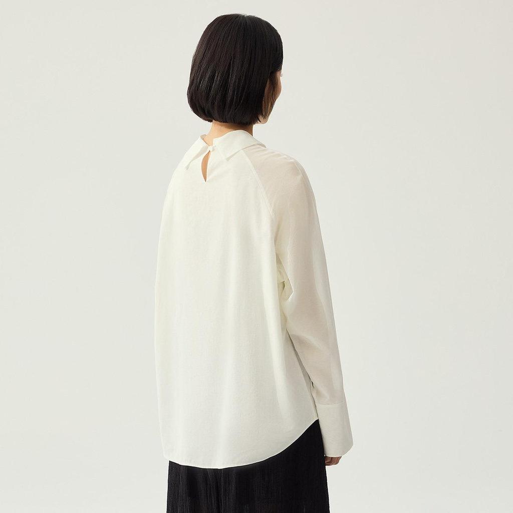 Northern Deer Women's Slimming Long Sleeve Round Neck Cotton Shirt