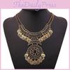 Ethnic Style Simulation Gemstone Multi Layer Round Coin Metal Necklace For Women
