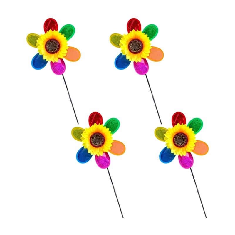 4Pcs Outdoor Wind Spinner Yard Garden Lawn Pinwheels Colorful Flower Windmill Decorative Sculpture Sunflower Pinwheels