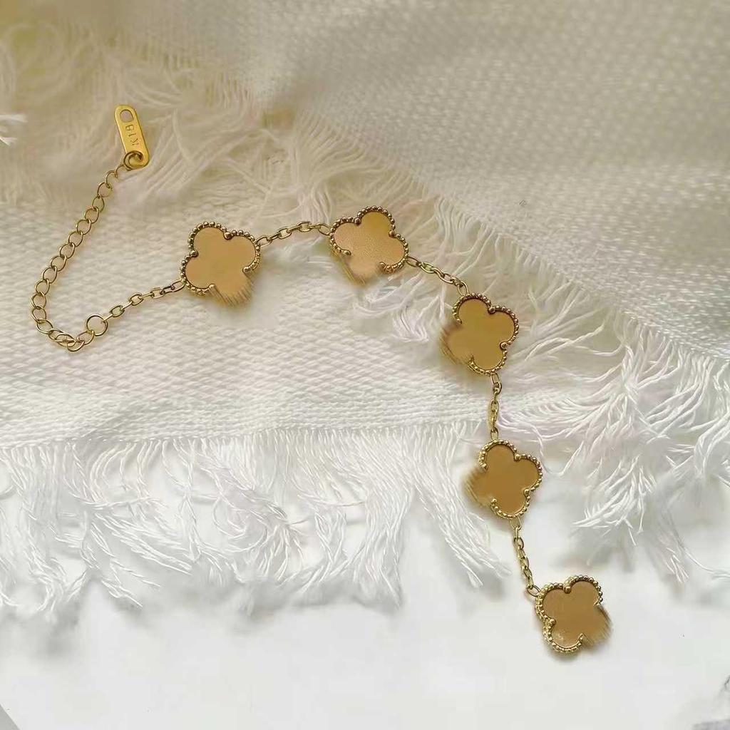 Pulsera de trébol de cuatro hojas de 15 mm - Joyería clásica de cinco flores, oro de 18k, no se decolora.