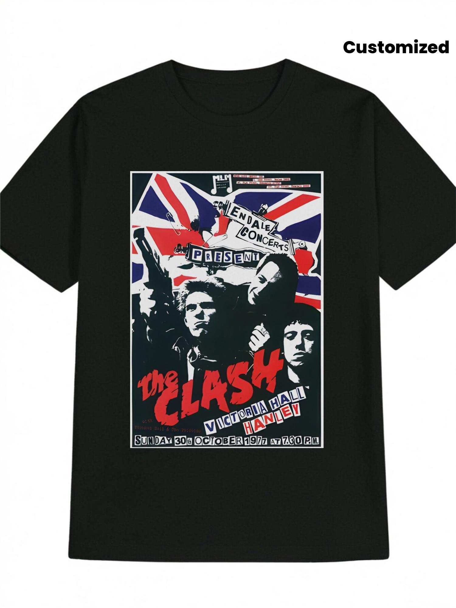 

Casual Union Jack & The Clash Graphic Print T-shirt - Black Round Neck Summer Tee XXL