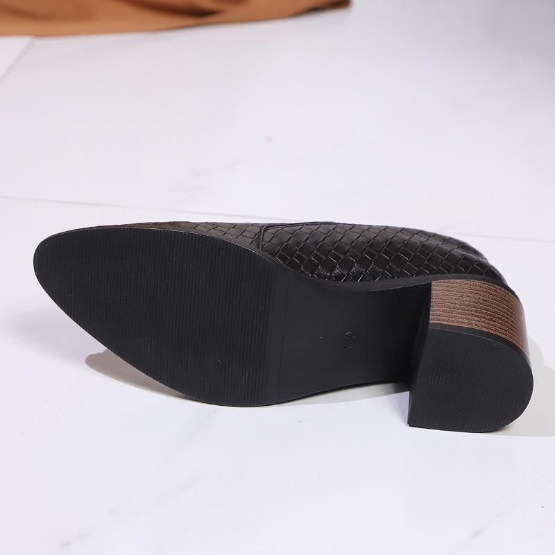 2025 Damen Elegante Klobige Absätze Pumps Gitter Lackschuhe Damen Spitzschuhe Hochhackige Slipper