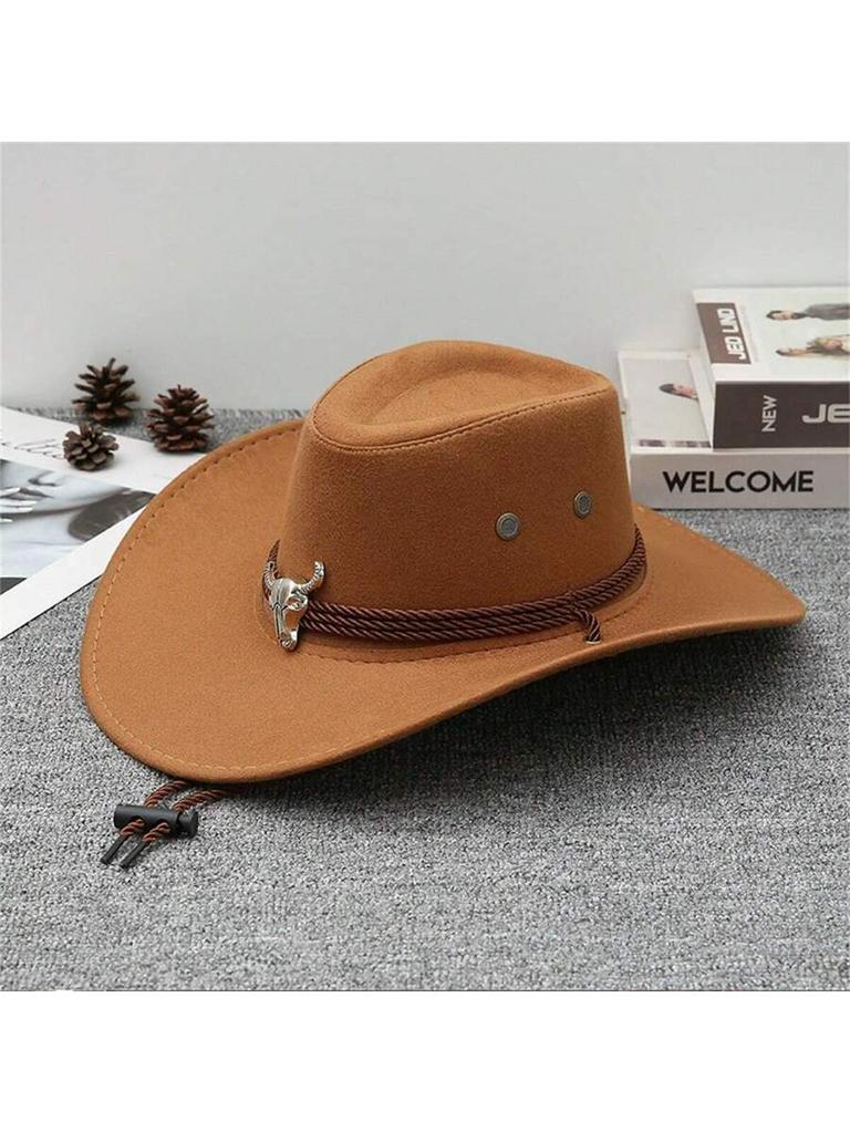 Western Hat With Cow Skull Decor Wide Brim Sun Hat For Outdoor Party