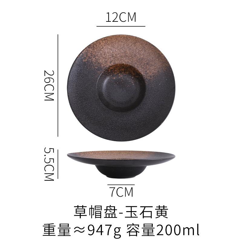 Keramisk japansk stråhatt pastatallerken suppetallerken kreativ pastasalat retro flygende tallerken rund dyp suppe