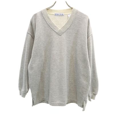 PACER 90s Old Long Sleeve V-neck Sweatshirt Trainer S Gray Back Brushed Men's Used