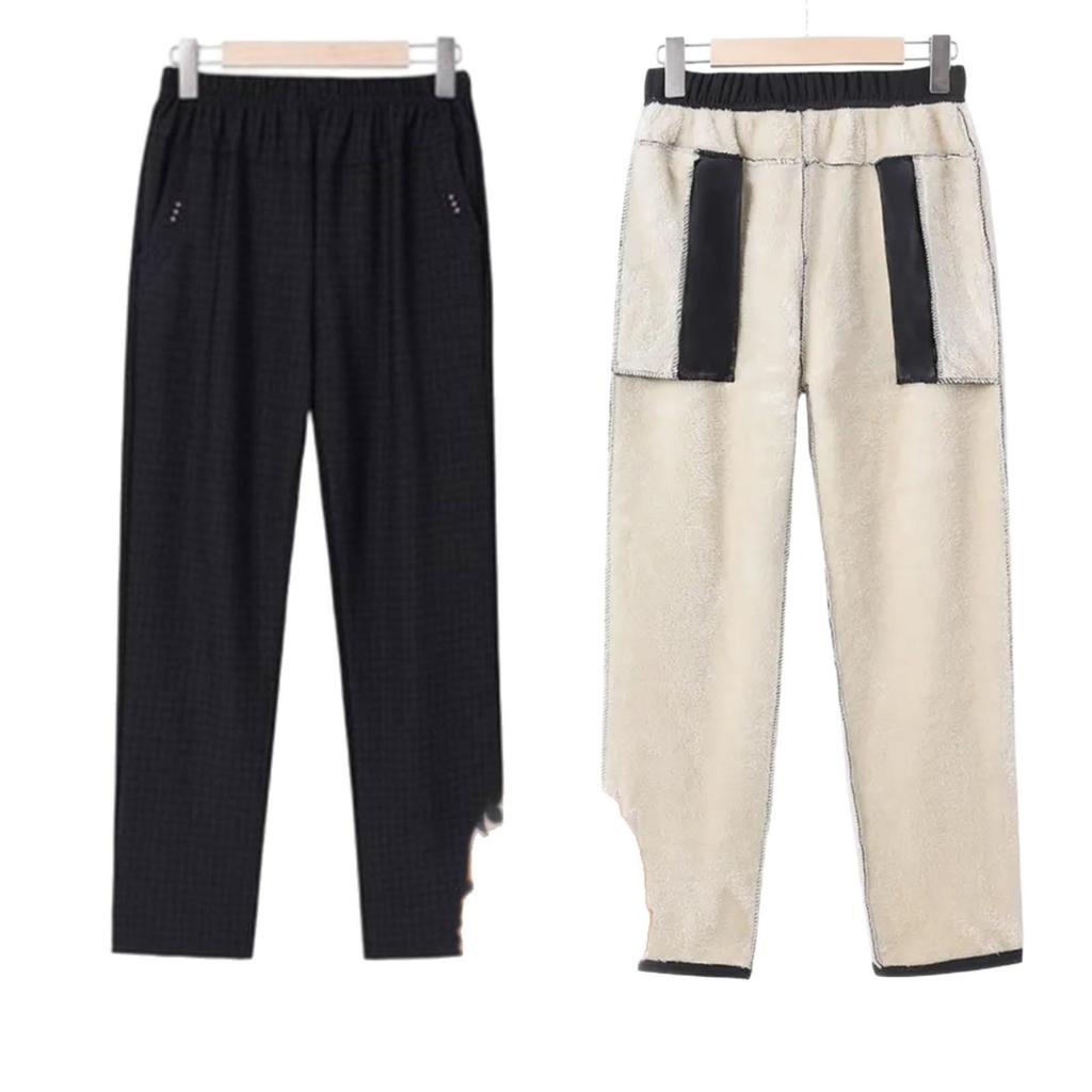 Women's Plus Size Fleece-Lined Elastic Cotton Pants - Warm, Casual Autumn/Winter Trousers