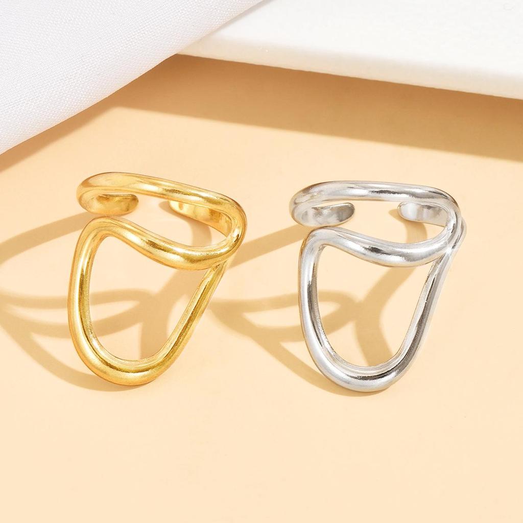 Stainless Steel Geometric Chic Women's Ring with Streamlined Design