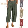 Women Casual Pants with Oblique Pockets Elastic Waist Wide-Leg Design Solid Color Leisure Pants Travel Work Daily Wear