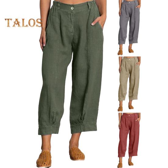 Women Casual Pants with Oblique Pockets Elastic Waist Wide-Leg Design Solid Color Leisure Pants Travel Work Daily Wear