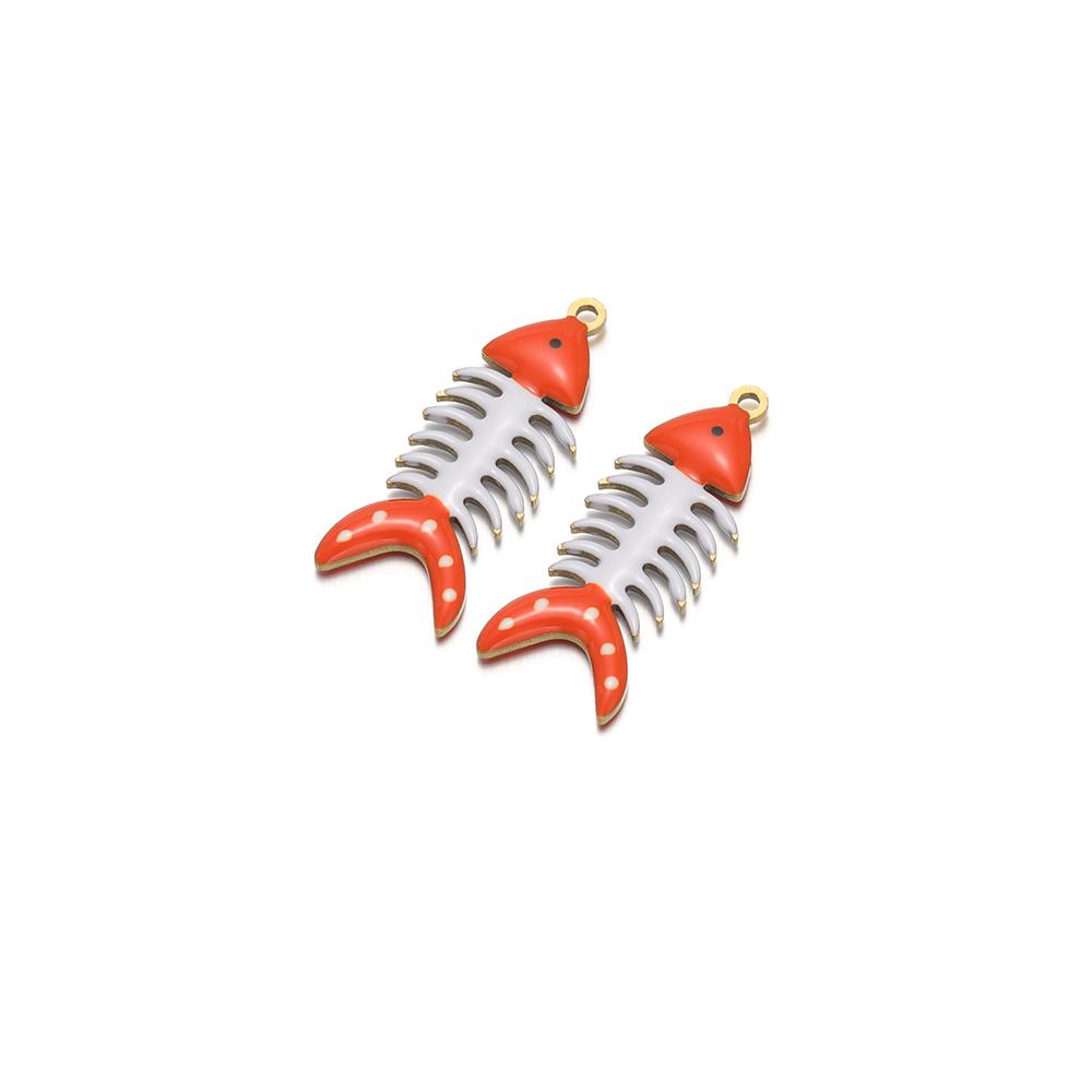 5Pcs Gold Stainless Steel Enamel Fish Bone Charms for DIY Jewelry Women Bracelet Necklace Findings Earrings Pendant Making