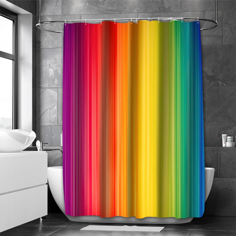 Colorful Stripe Bathing Curtain Bathroom Abstract Figure Shower Curtain Waterproof With 12 Hooks Home Deco Free Ship