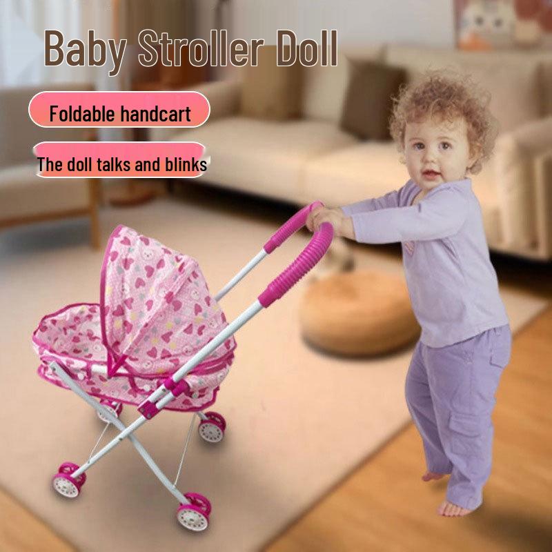 Foldable Children's Play Stroller Toy for Girls – Simulation Square Street Stall Design