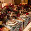 Christmas Poinsettia Pine Needle Pine Cone Linen Table Runner for Table Decor Xmas Botanical Table Runner Christmas Decorations