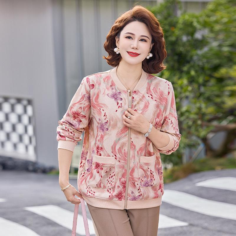 

Women s Spring/Autumn 2026 Jacket - Round Neck, Loose Fit, Stylish Top for Middle-Aged and Elderly 5XL (145-155 jin) рожевий