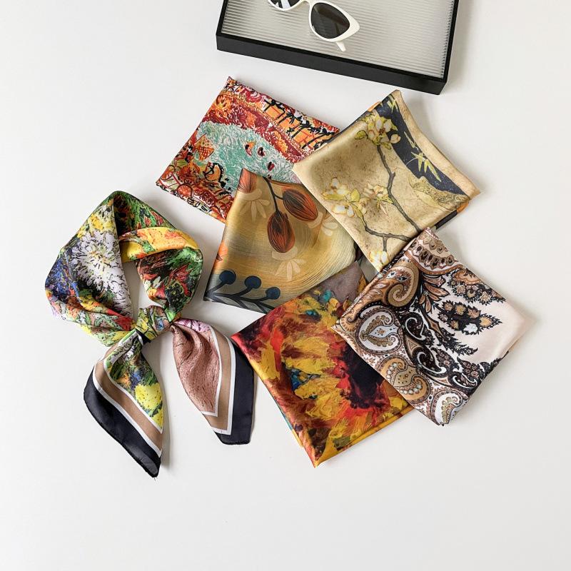 70Cm Silk Scarf Neck Small Square Scarf Women'S Spring And Summer Temperament Versatile Silk Scarf High-End Fashion Thin Scarf