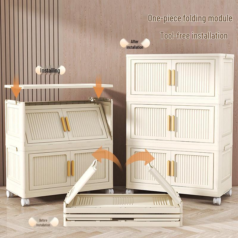 Folding Multi-Layer Plastic Storage Cabinet for Bedroom & Living Room