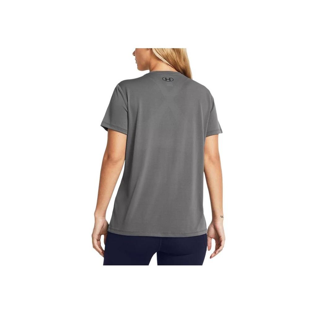 Under Armour Logo Print Casual Crew Neck Short Sleeve T-Shirt Women Tops Gray 1384231-025