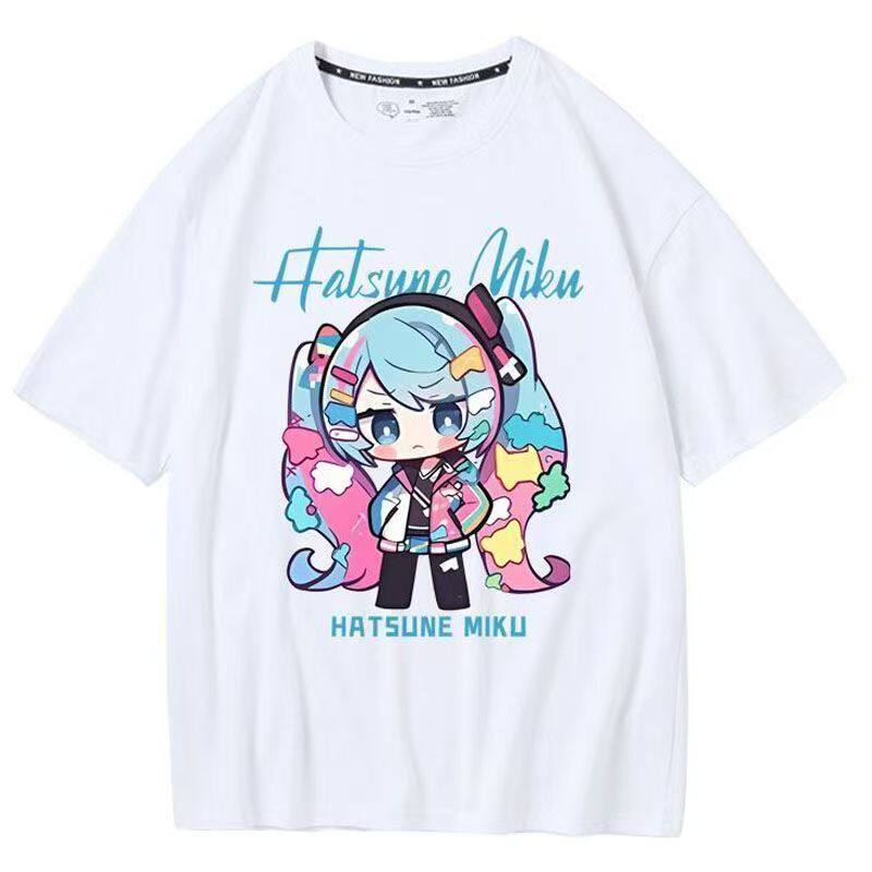 Chuyin Co Branded Neighboring Future MIKU Pain Clothes Anime Printed Short Sleeved Cotton Unisexs and Womens Loose Tshirts