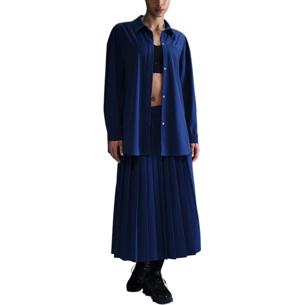 Nike Dri-Fit Oversize 24.7 Perfect Stretch Casual Fashion Quick-Dry Functional Long Sleeve Shirt Women shirts Deep-Navy Space-Blue HQ0237455