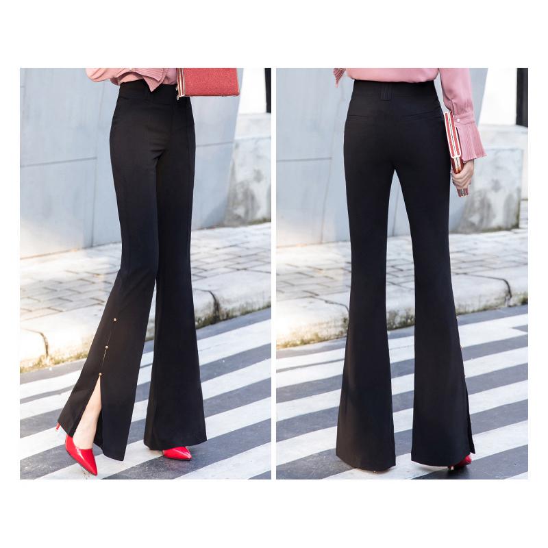 OL Office Workwear Summer High Waist Women's Split Up Capris Suit Pants for Women Skinny Flare Pants Woman Trousers Black