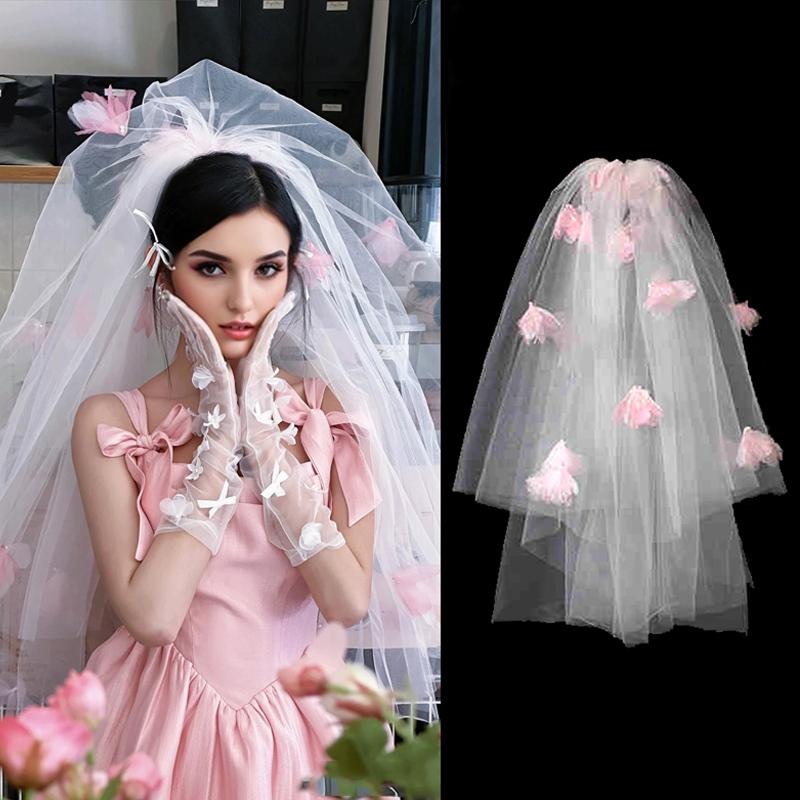 1 Stück Romantischer Verlobungs-Feenhafter Wald-Stil Braut Tüllschleier Braut Handgefertigter Blumenschmuck