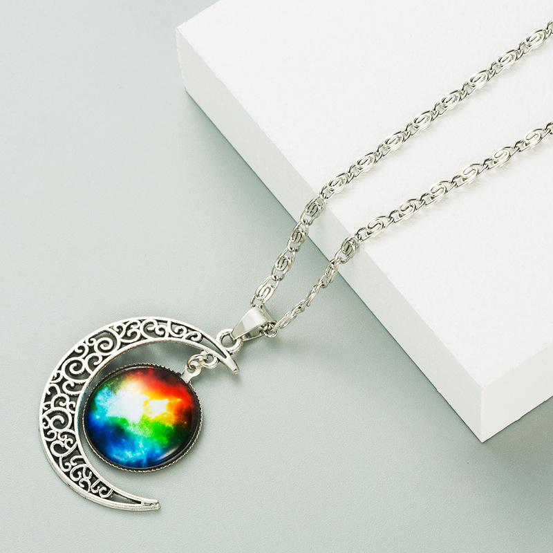 Moon Galaxy Starry Sky Gemstone Necklace, Fashionable Hip Hop Sweater Chain Jewelry For Men And Women