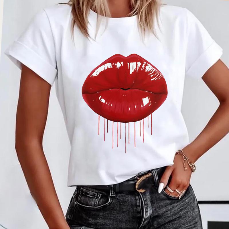 

(Азиатский размер) С коротким рукавом Lip Love, сексуальный тренд, милая милая женская футболка с принтом, летняя модная футболка, женская базовая футболка, одежда, футболки с графикой XL
