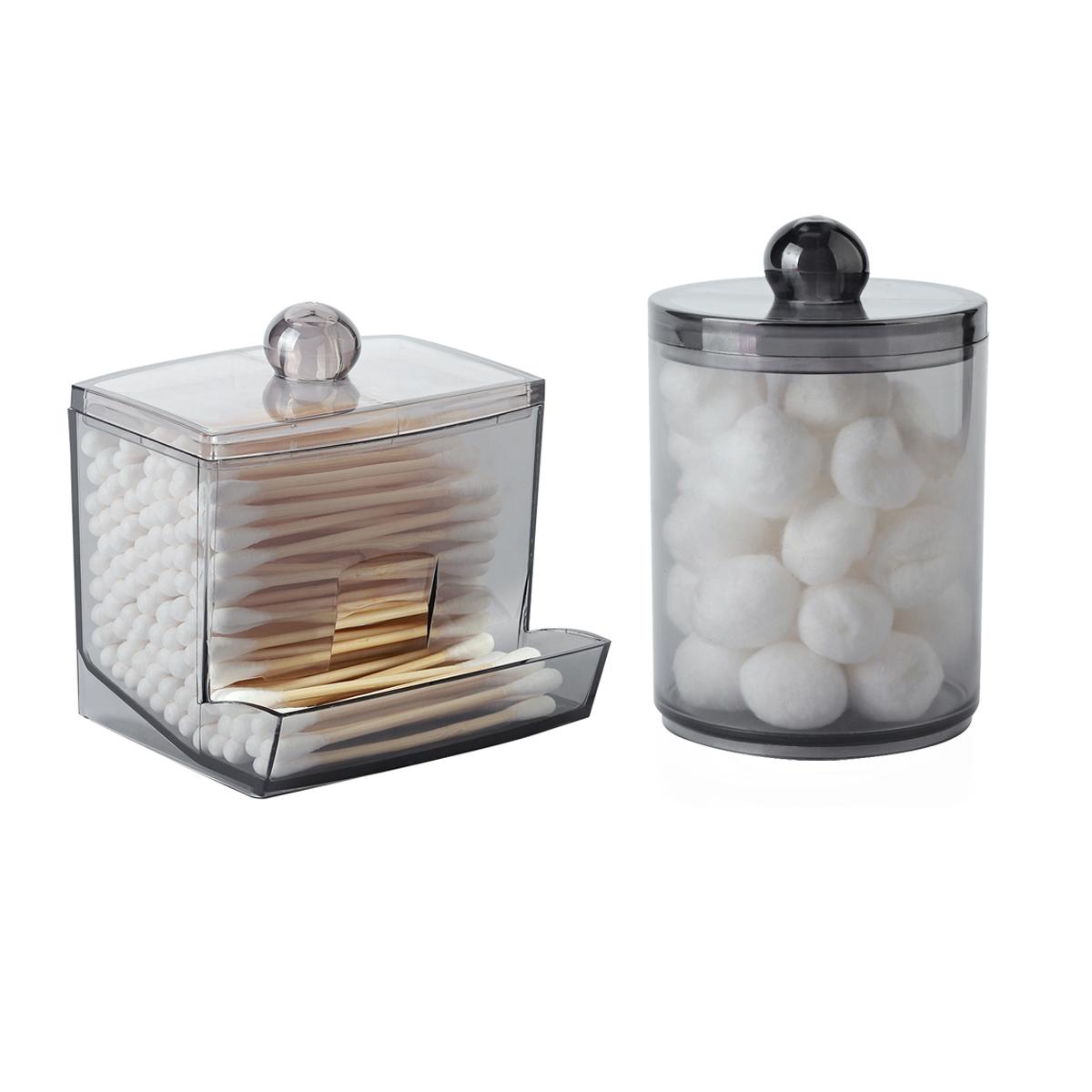 

2pcs Qtip Holder Bathroom Container Organizer with Lids, Storage Box Cotton Ball/Swabs Dispenser, Apothecary Organizer Jar