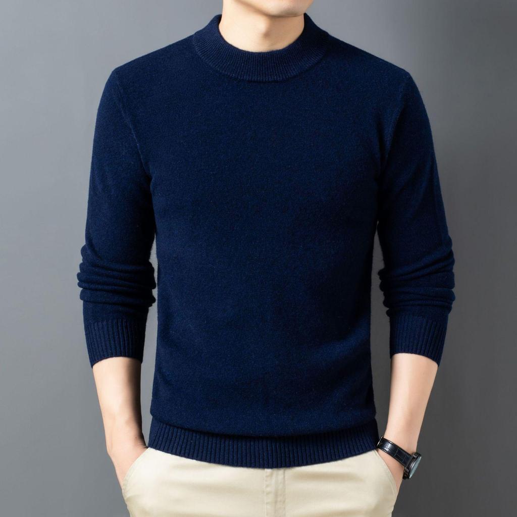 2025 Men's Pure Wool Round Neck Knit Sweater - Casual Long Sleeve Autumn/Winter Collection