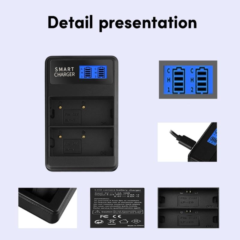 Praktisches und tragbares BLH1 LCD Doppelschacht-Ladegerät Kamera-Akkuladegerät für Olympus EM1 MARKII EM1-2 EM1 Mark 2 EM1