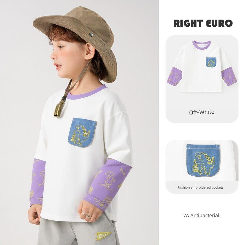 Boys Fake Two-Piece Long-Sleeve T-Shirt Base Layer Spring New Children s Clothing Spring Style Kids Baby Base Layer Top Spring Beige 140