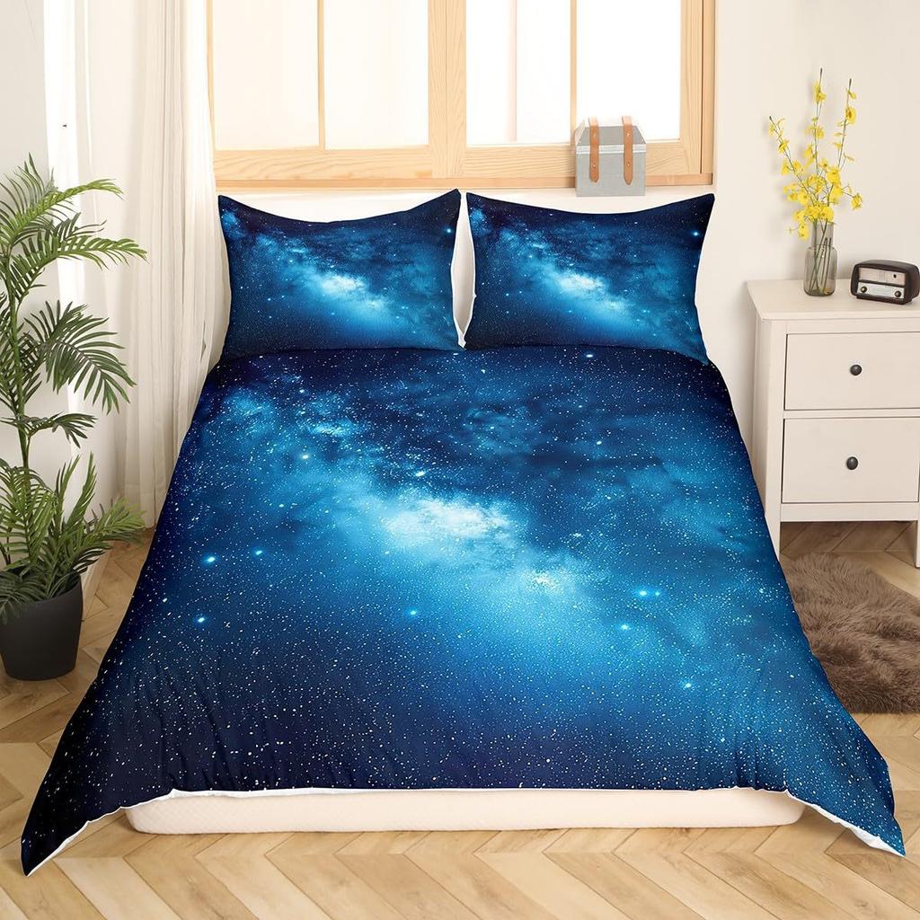 Set Duvet Stele Imprimeu Galaxie Univers Set Trei Piese Kit Lenjerie de Pat pentru Adolescenți Copii