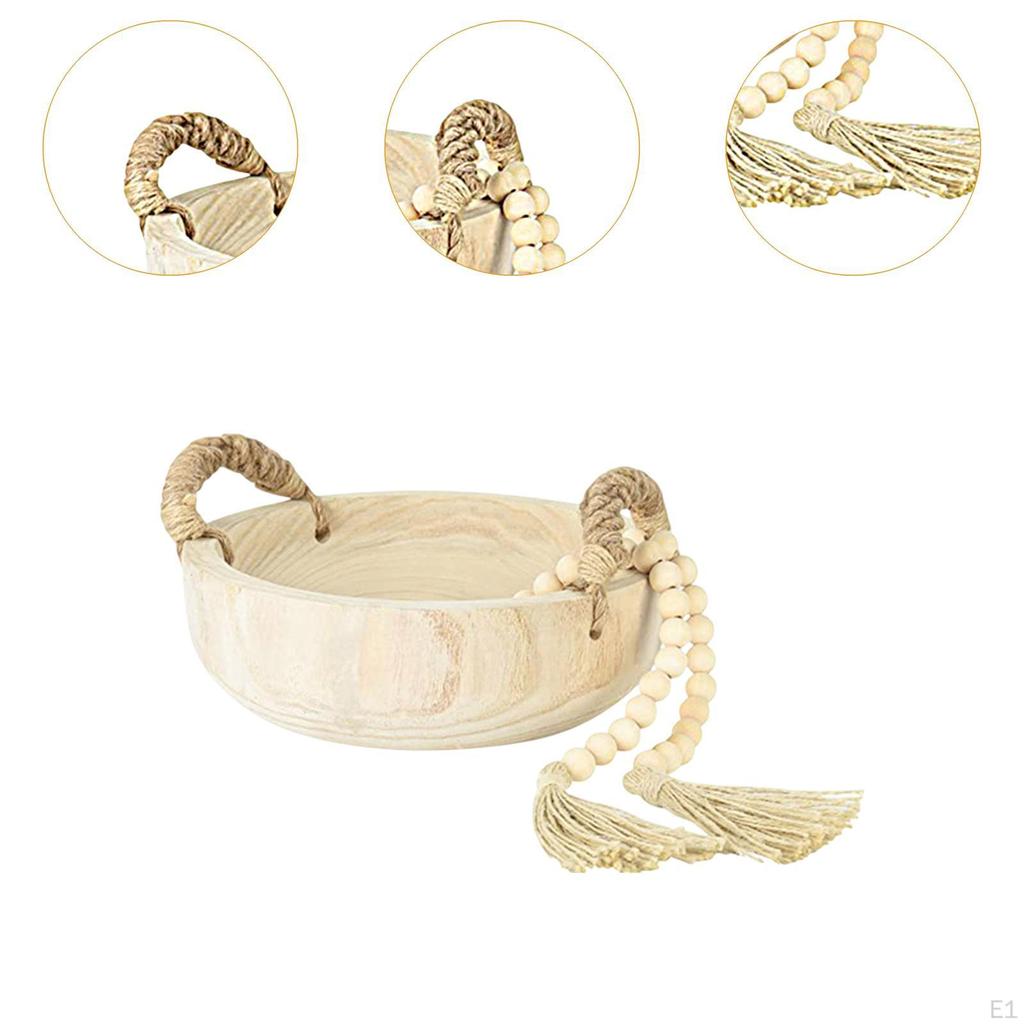 Decorative Wood Bowl Farmhouse Beads Wooden Table Decor for Office Bookshelf