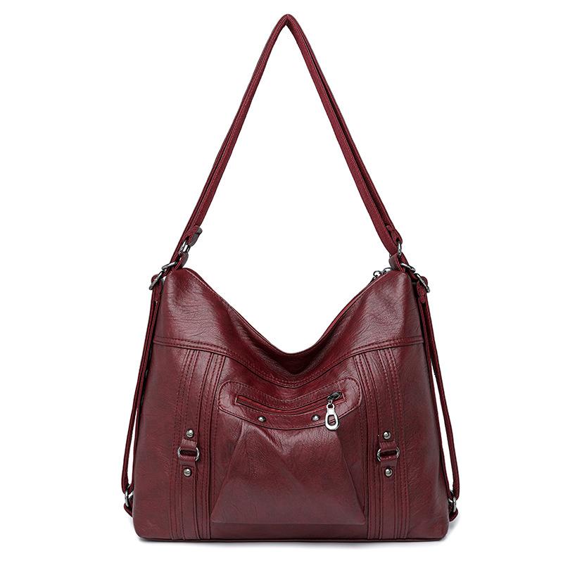 Women's Bag Soft Leather Women's Large Capacity Single Shoulder Crossbody Bag Retro Zipper Backpack