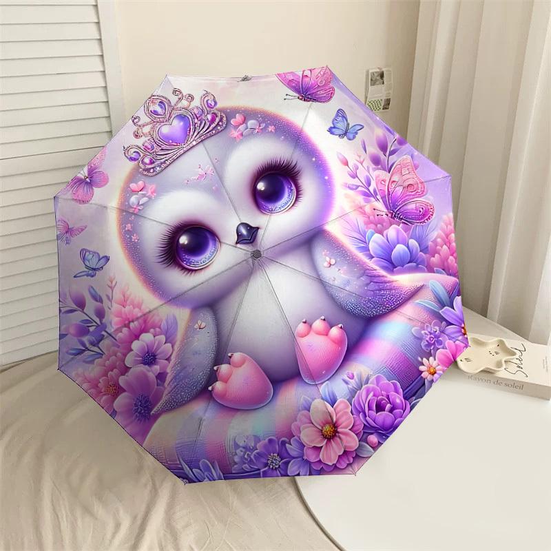 

1PC Owl, Flowers Automatic Open/Close Umbrella with Windproof, 8-Rib Sturdy Canopy, Durable Ribs, Fashionable Design1394A