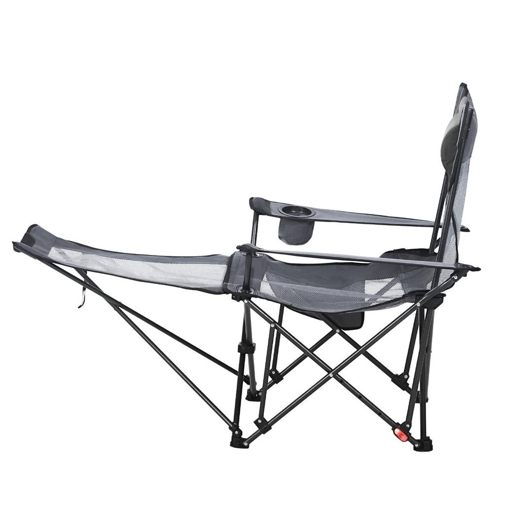 Reclining Camping Chair, 4 Adjustable Positions, Portable Folding Lounger for Adults, Mesh Beach Chair with Headrest & Foot Rest, Supports 220 lbs,