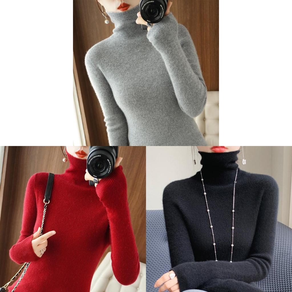 Korean Style Turtleneck Knit Sweater For Women With Ribbed Design For Casual Wear