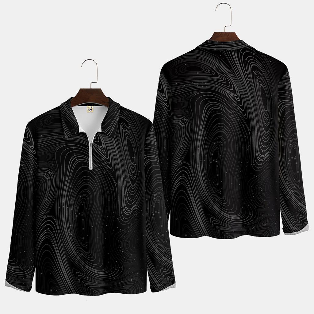 Men'S Lapel Long Sleeve Printed Casual Top Loose Sports Lapel Shirt