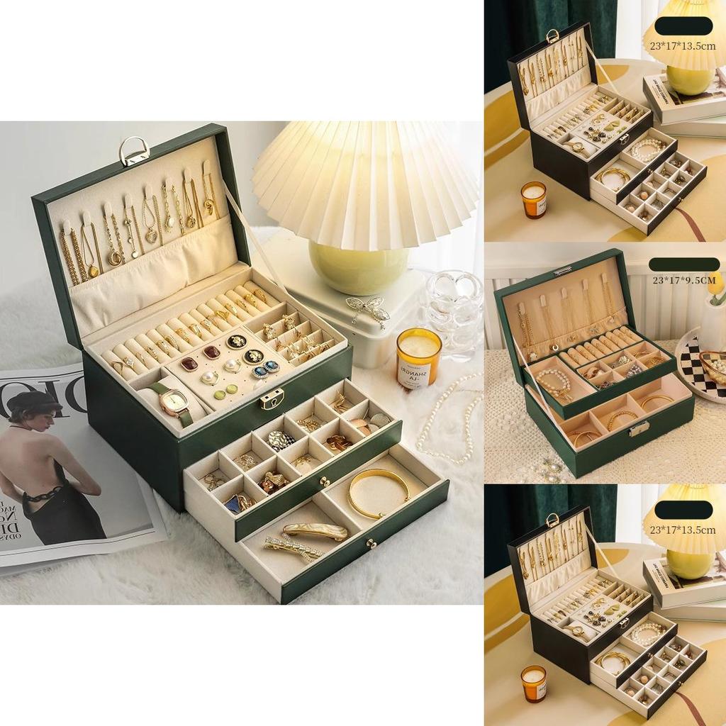 Classic Leather Jewelry Box With Multiple Layers For Elegant Storage Of Earrings Rings And Necklaces