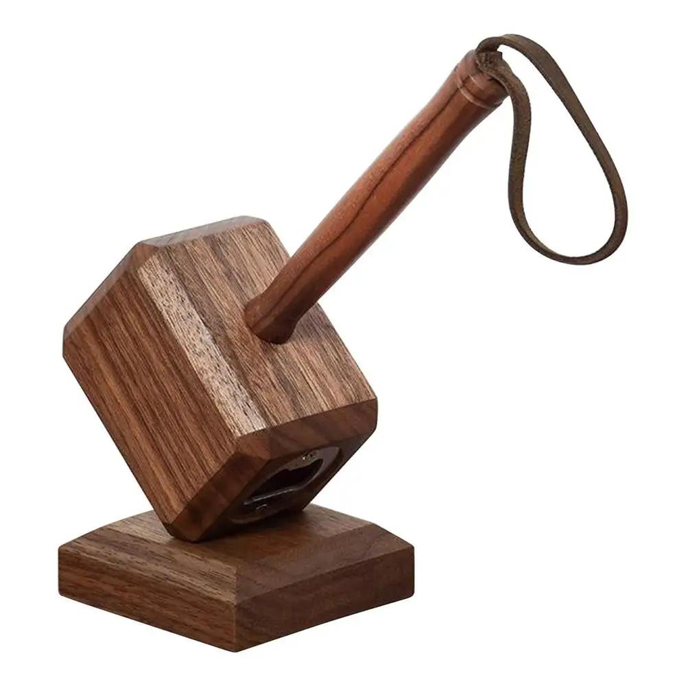Creative Home Decor Bottle Opener Magnetic Base Wooden Hammer Bottle Opener Home Bar Hammer Fun Gift Thanksgiving Christmas Gift