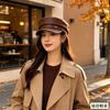 Autumn and Winter Retro Leather Navy Hat Women's Metal Small Standard British Newsboy Hat Maillard Face Small Versatile Cap
