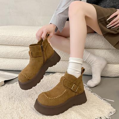 Mode Femmes Bottines Plates Chaussures à Plateforme Daim Hiver Nouvelle Tendance 2025 Baskets Décontractées Mode Bottes de Neige Marche Femme Botas Mujer