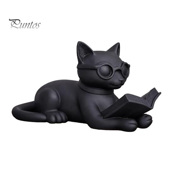 Desktop Ornaments for Office 3D Printed Reading Cat Figurine, Decorative Statue with Eyeglasses, Sculpture Creative Animal Ornament Home Bookshelf