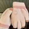 Candy Color Winter Warm Gloves Heart Embroidery Fuzzy Cold Proof Gloves  For Women