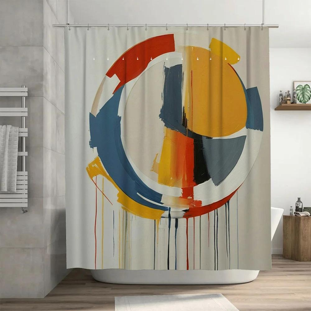 Abstrakcyjna Kolorowa Zasłona Prysznicowa do Wystroju Łazienki Nowoczesny Artystyczny Design Wodoodporna Tkanina Ochrona przed Rozpryskami Wody Dekoracja