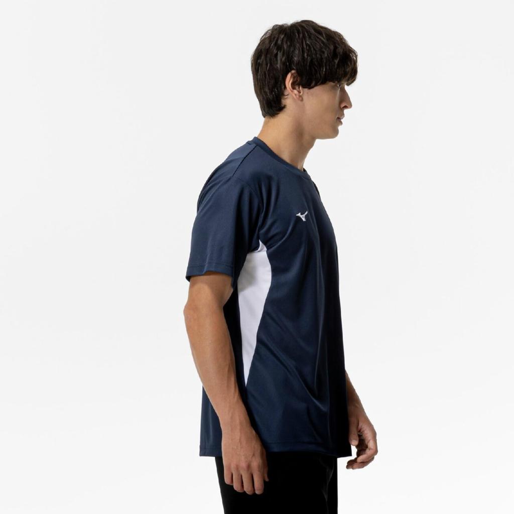 Mizuno New Model NaviDry Short Sleeve Dress Size M T-Shirt, U-Neck, Moisture-Wicking, Quick-Drying, Underwear, 32MAC196, Navy/White,