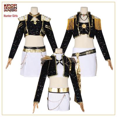 Demon Hunter Anime K-pop Girl Group Cosplay Costume - Black Gold Performance Attire for Lumi, Zoe, Mila