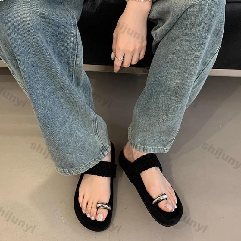 Mode Damen Ein-Wort-Slipper 2025 Sommer Neue Mode Zehensteg Weiche Sohle Strand Muje Bequeme Leichte Lässige Flache Sandalen