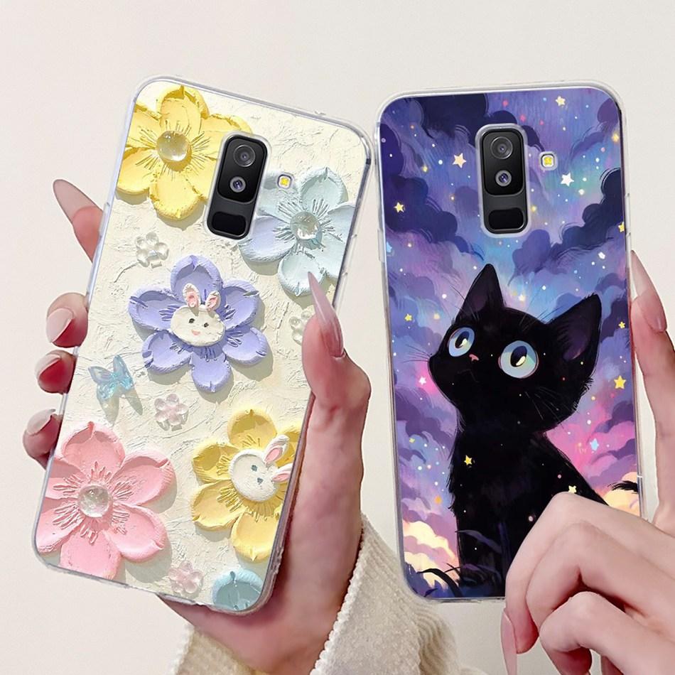 For Samsung Galaxy A6 Plus 2018 Phone Case On Samsung A6+ (2018) A6 A600F A605G Elegant Floral Cat Soft Silicone Clear TPU Cases