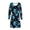 Autumn Winter Dress, Women'S Long Sleeve Round Neck T-Shirt Dress, Digital Floral Print Dress, Fashion Casual Long Dress